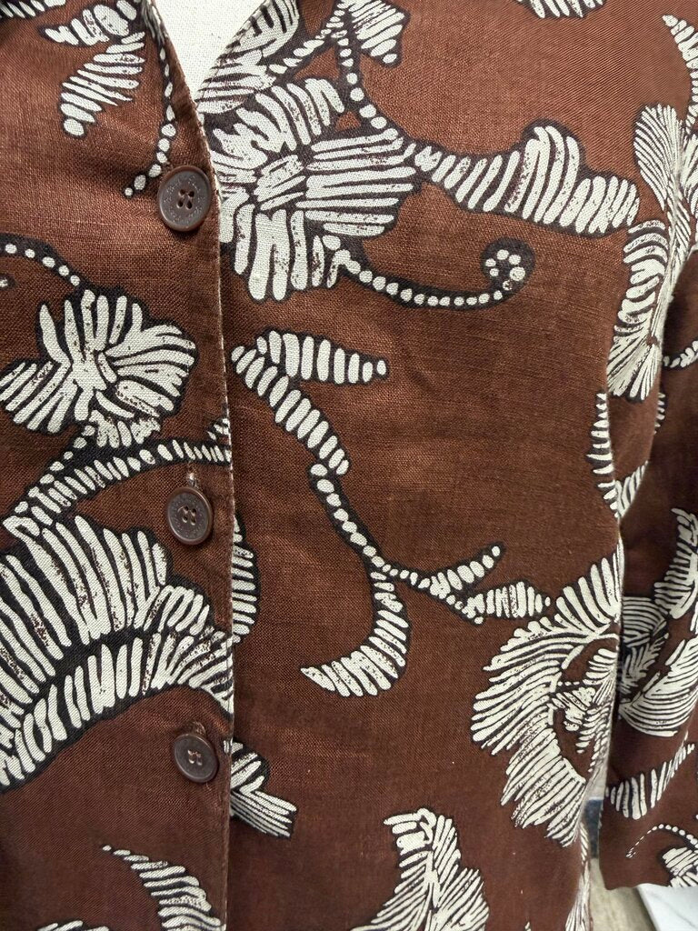 Peck and Peck brown floral linen long sleeve top with scarf