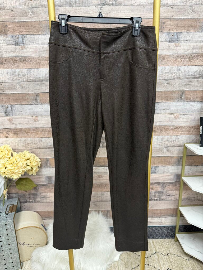 INC brown faux leather pant with metallic shimmer finish