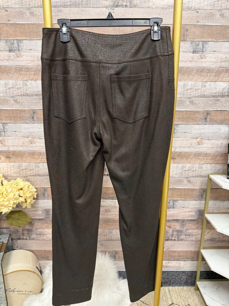 INC brown faux leather pant with metallic shimmer finish