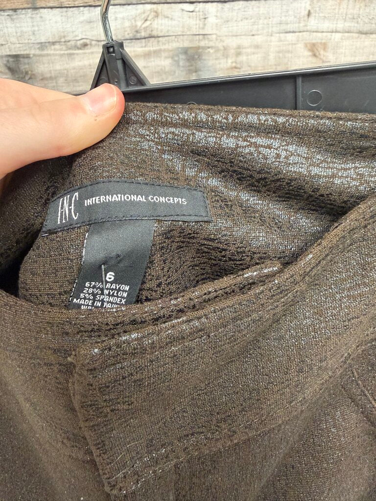 INC brown faux leather pant with metallic shimmer finish