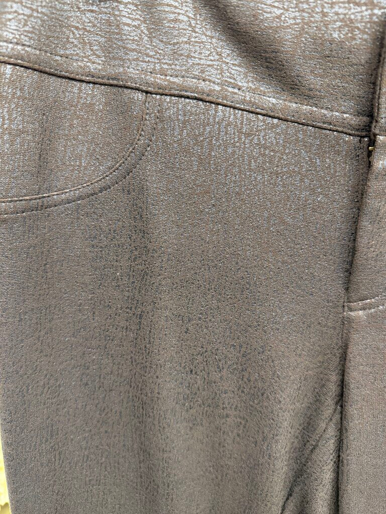 INC brown faux leather pant with metallic shimmer finish