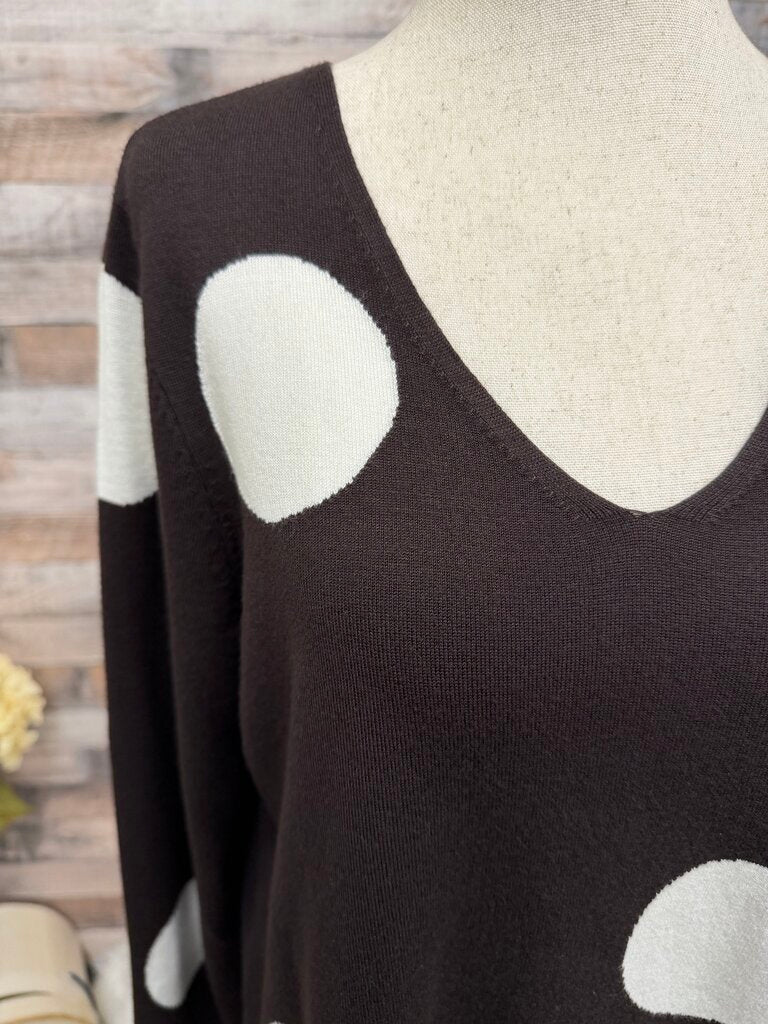 Chicos brown with large white polka dot v-neck sweater
