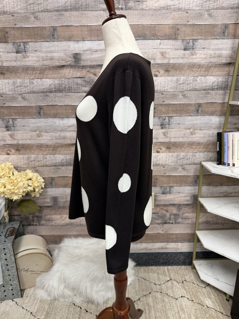Chicos brown with large white polka dot v-neck sweater