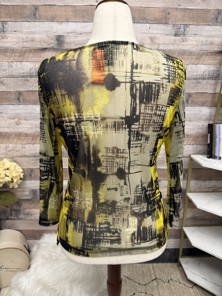 Alfani yellow abstract v-neck blouse with beading NWT