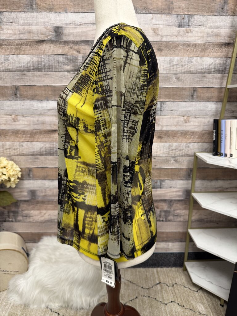 Alfani yellow abstract v-neck blouse with beading NWT