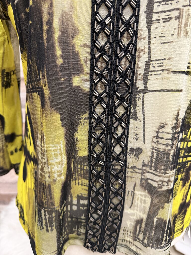 Alfani yellow abstract v-neck blouse with beading NWT