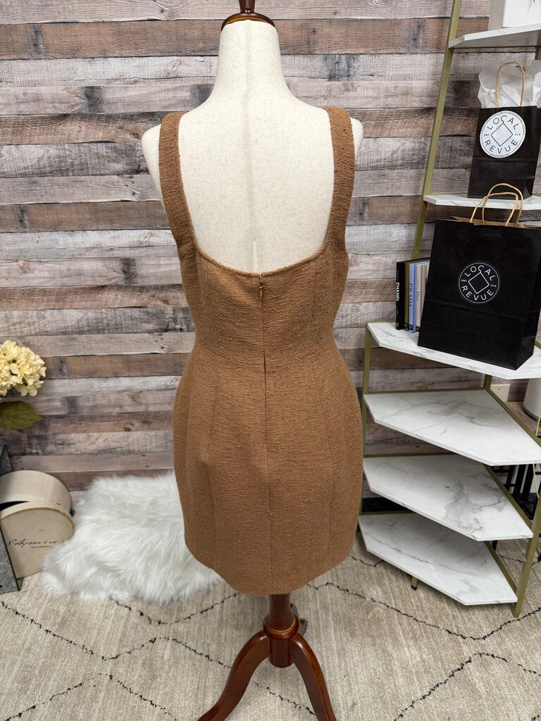 NWT L'Agence Brown Tweed Sleeveless Mini Dress With Gold Buttons