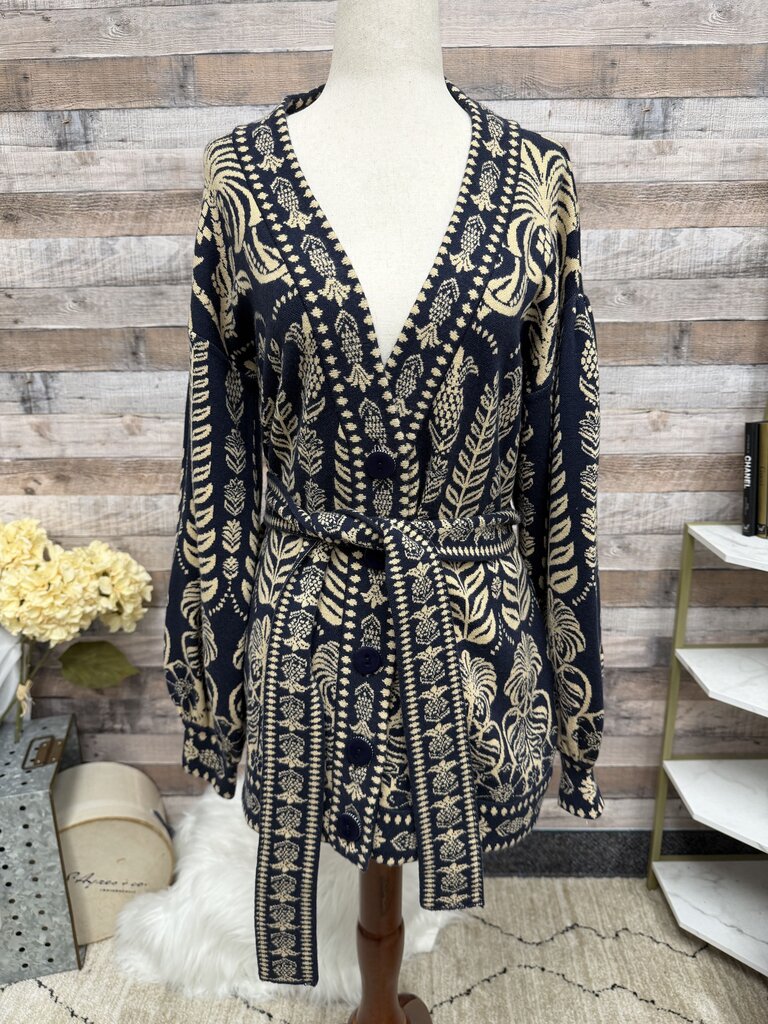 Farm Rio blue/cream tropical splendor button up cardigan