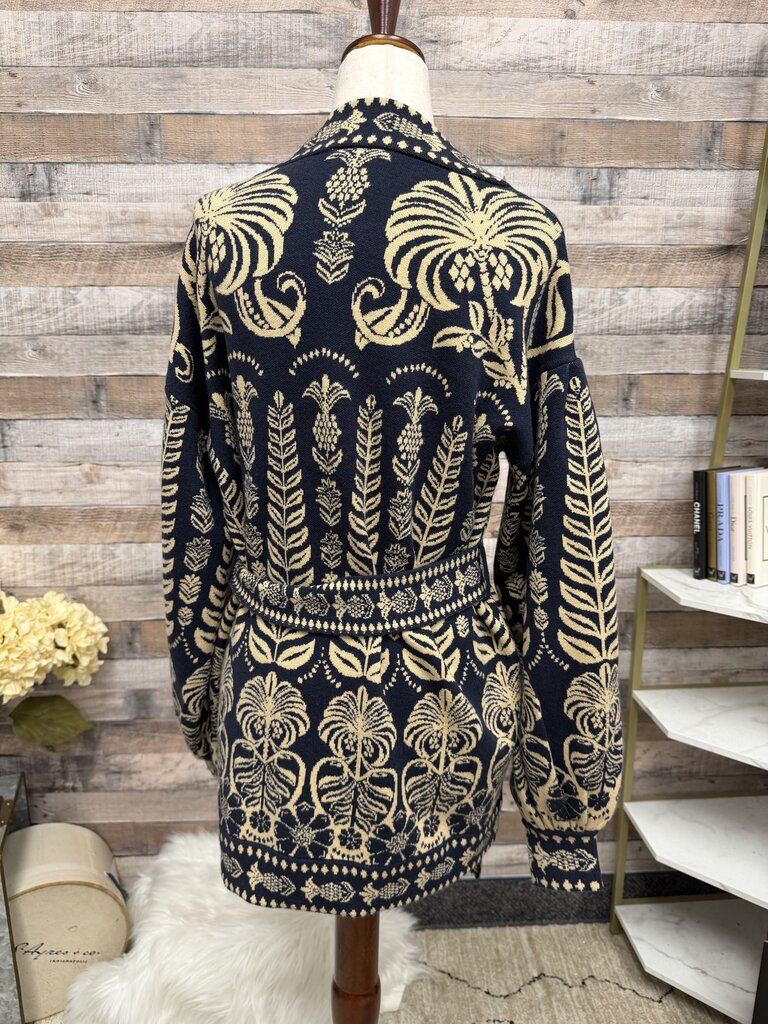 Farm Rio blue/cream tropical splendor button up cardigan