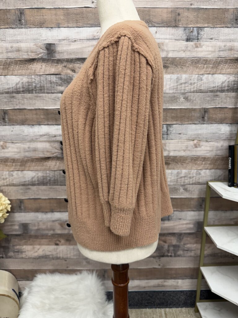 Free People cafe cream ribbed button down knit cardigan