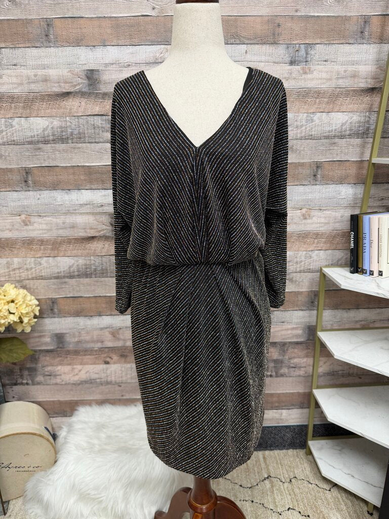 Trina Turk gold/silver metallic strip wrap dress