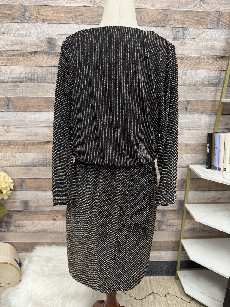 Trina Turk gold/silver metallic strip wrap dress