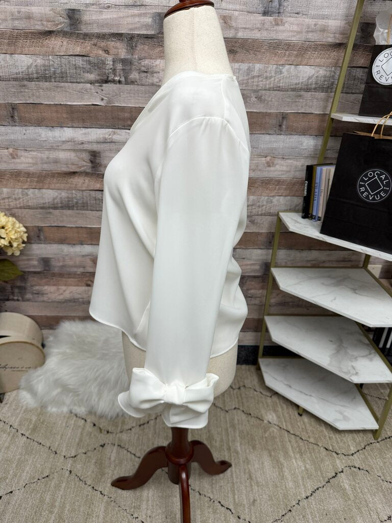 Zara White V-neck Blouse with Bow Sleeves