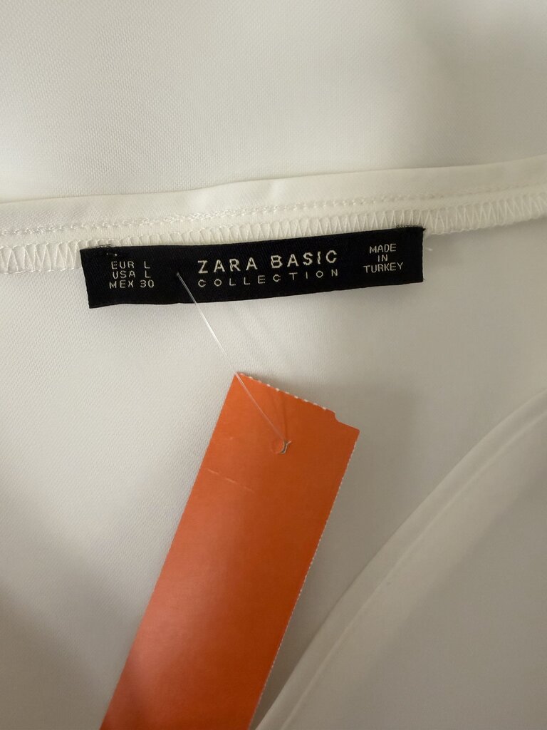 Zara White V-neck Blouse with Bow Sleeves