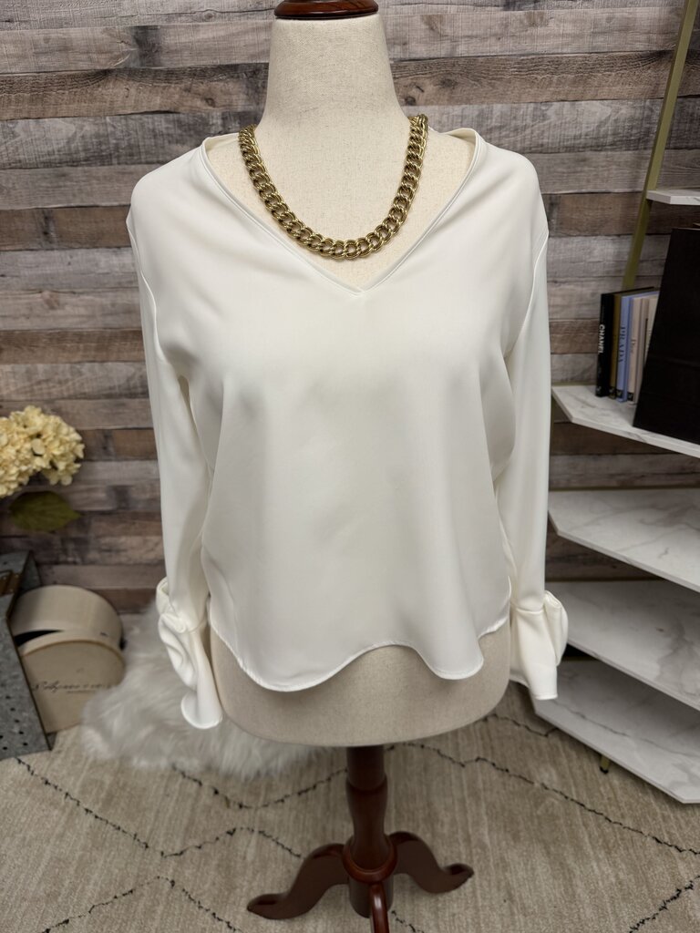 Zara White V-neck Blouse with Bow Sleeves