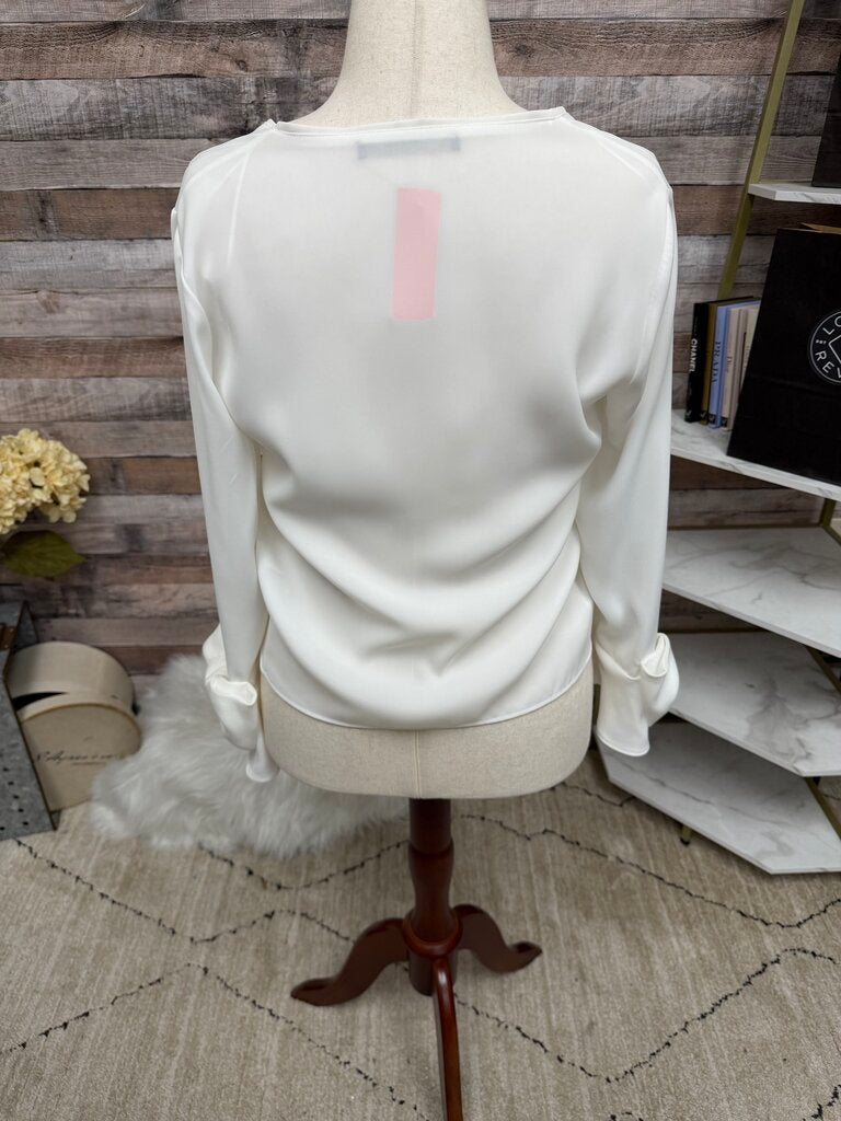 Zara White V-neck Blouse with Bow Sleeves