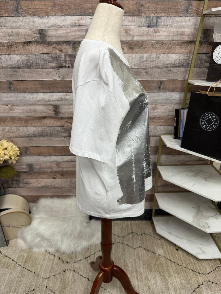 Zara White T Shirt with Metallic Graphic