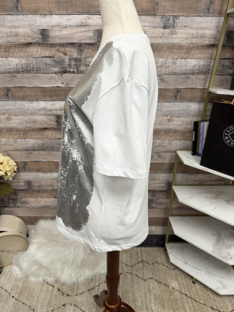 Zara White T Shirt with Metallic Graphic