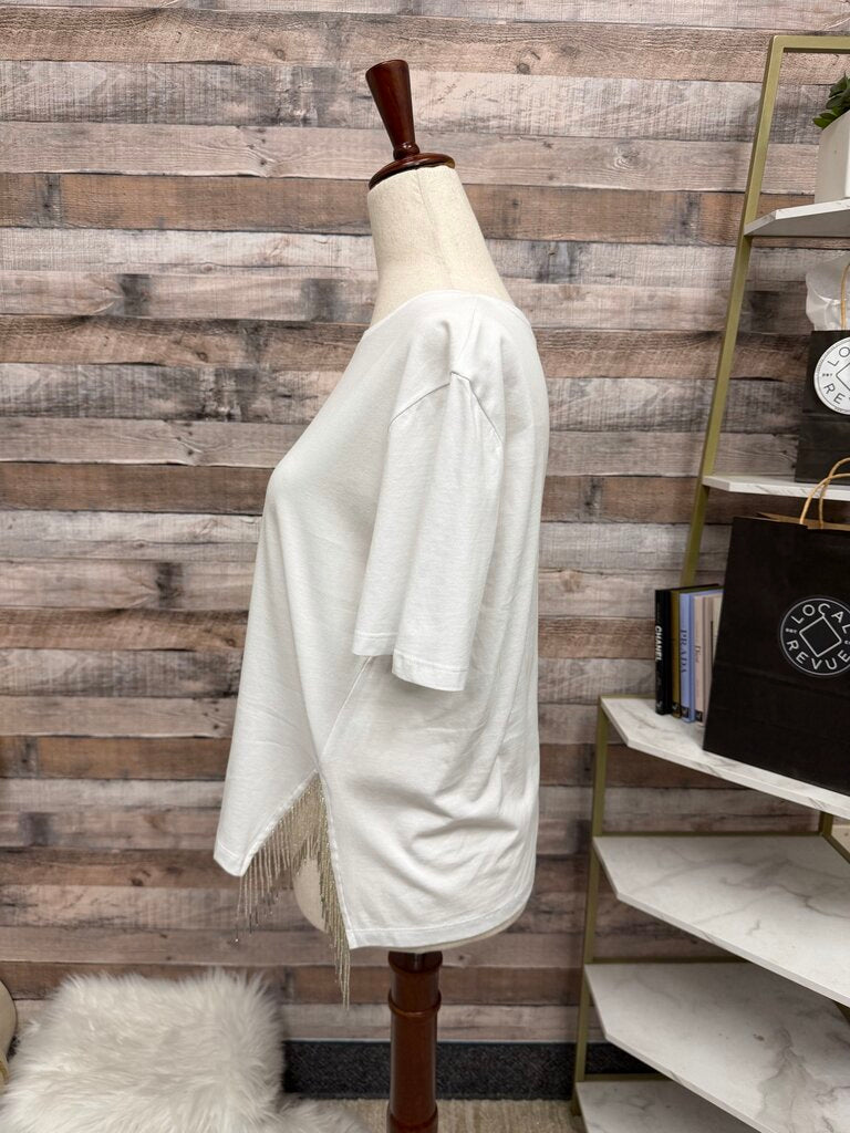 Zara White T Shirt with Tassel Hem Detail
