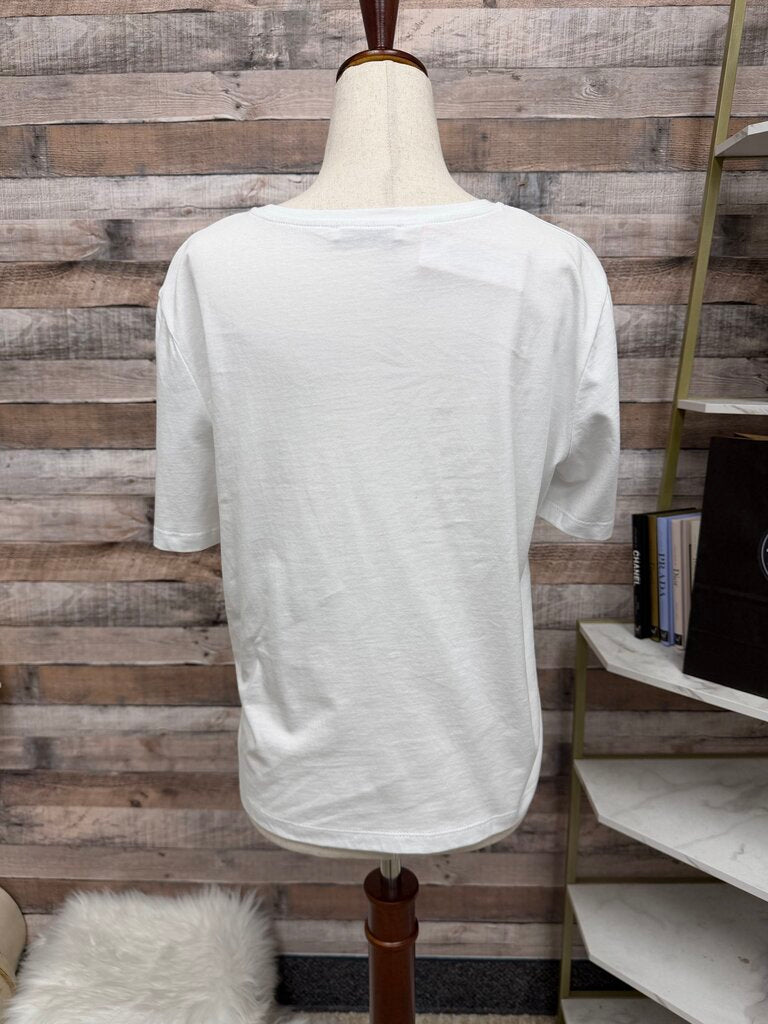 Zara White T Shirt with Tassel Hem Detail