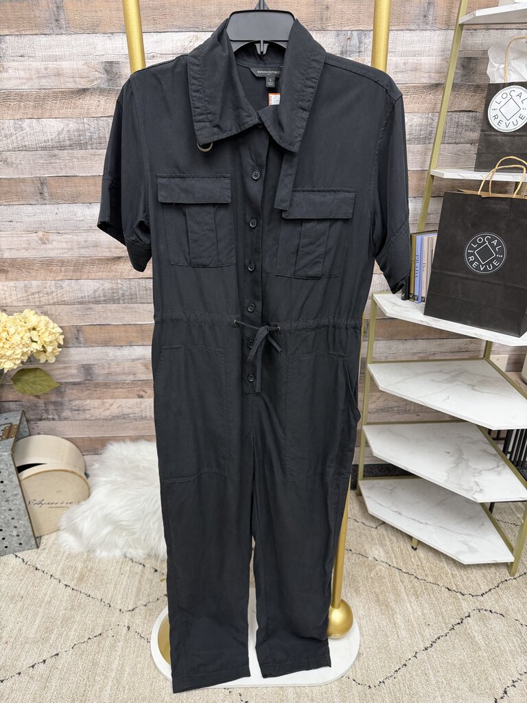 Banana Republic Black Utility Jumpsuit With Tie Waist and Buttons