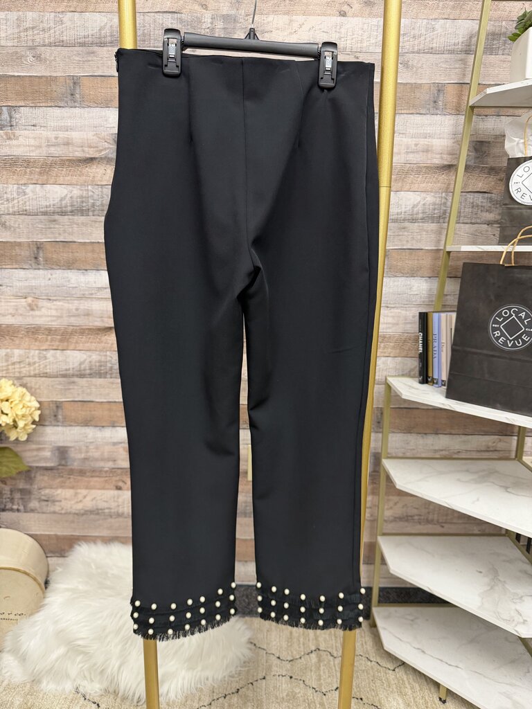Zara Black Crop Pant with Pearl and Fringe Hem