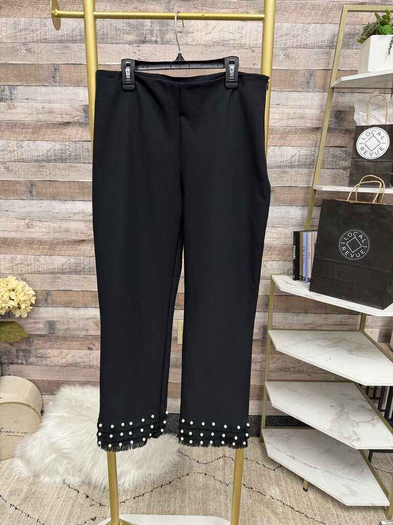 Zara Black Crop Pant with Pearl and Fringe Hem
