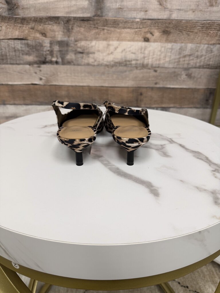 Zara Leopard Print Slingback Kitten Heels