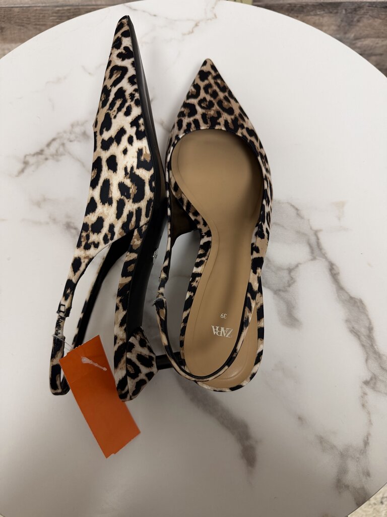 Zara Leopard Print Slingback Kitten Heels