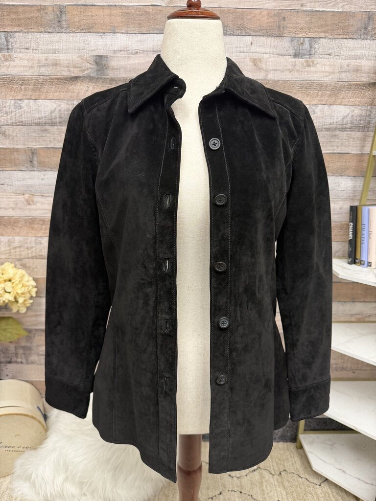 Valerie Stevens Black Suede Button Front Jacket Valerie Stevens Black Medium women JACKETS & COATS