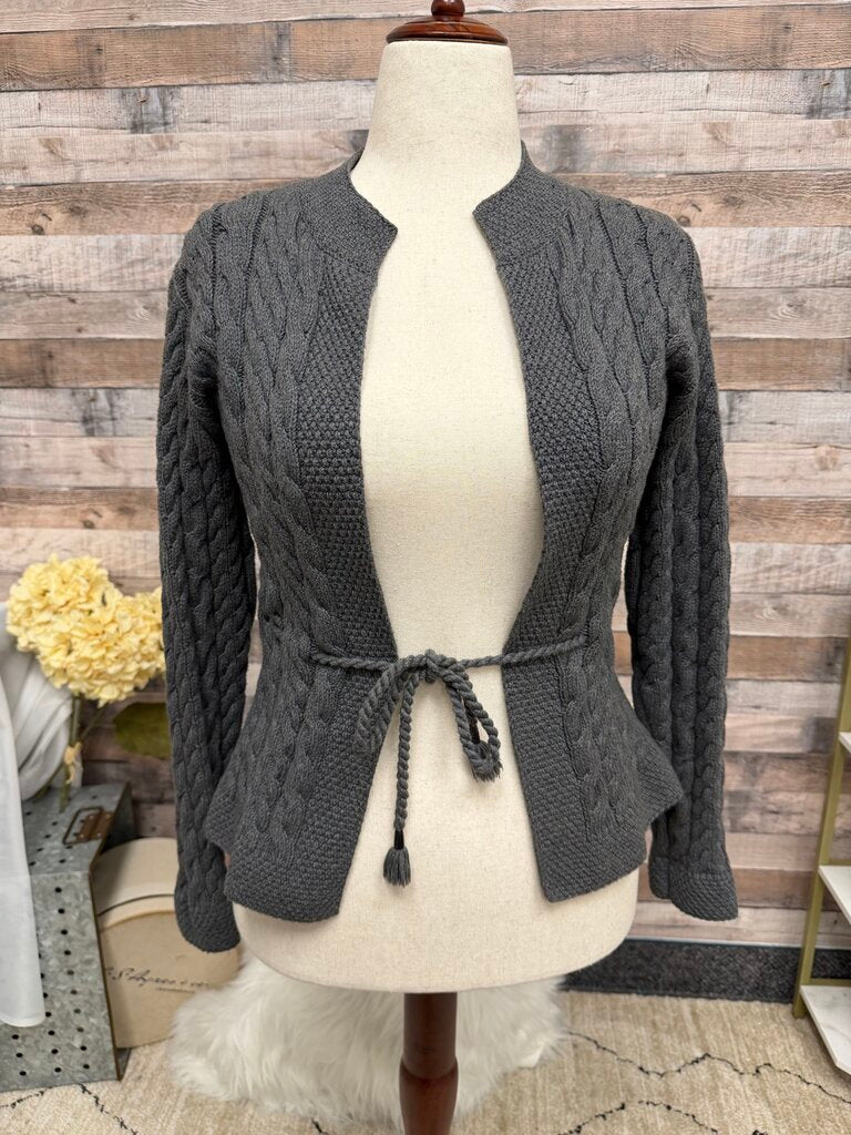 Charter Club Grey Cable Knit Tie Front Cardigan