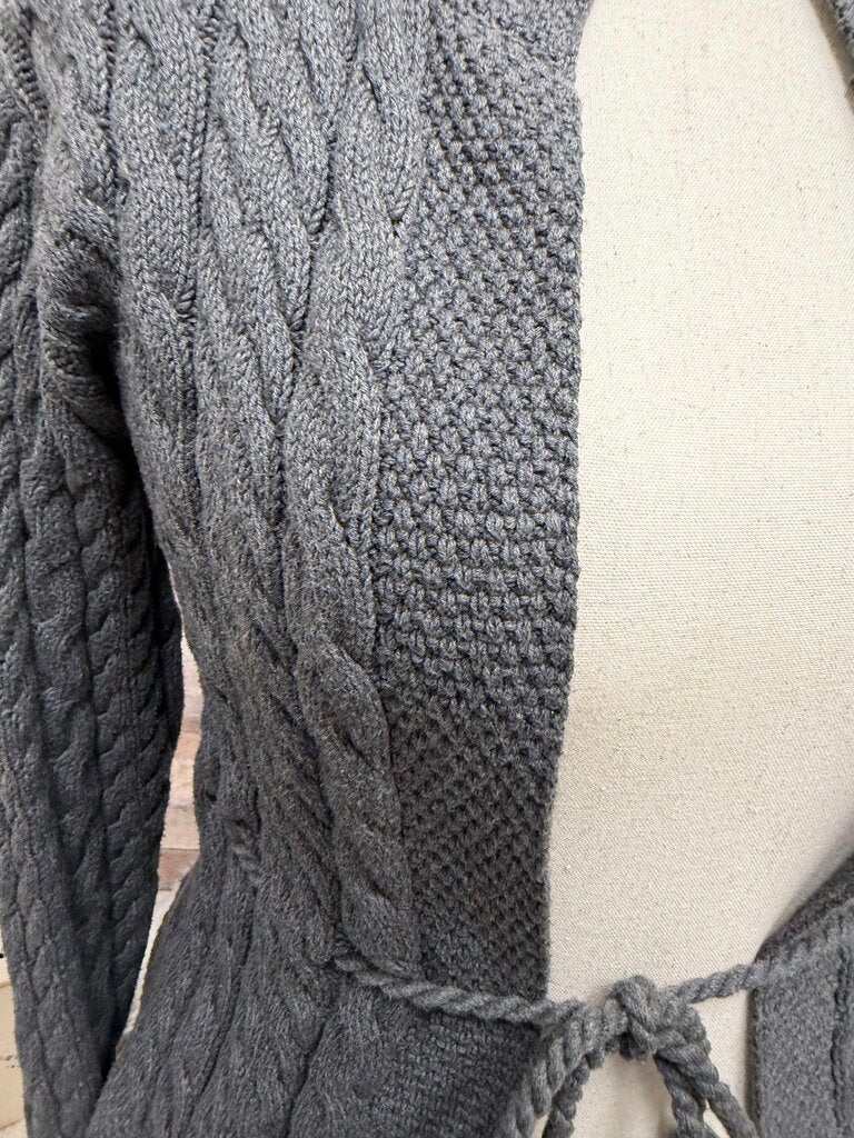 Charter Club Grey Cable Knit Tie Front Cardigan