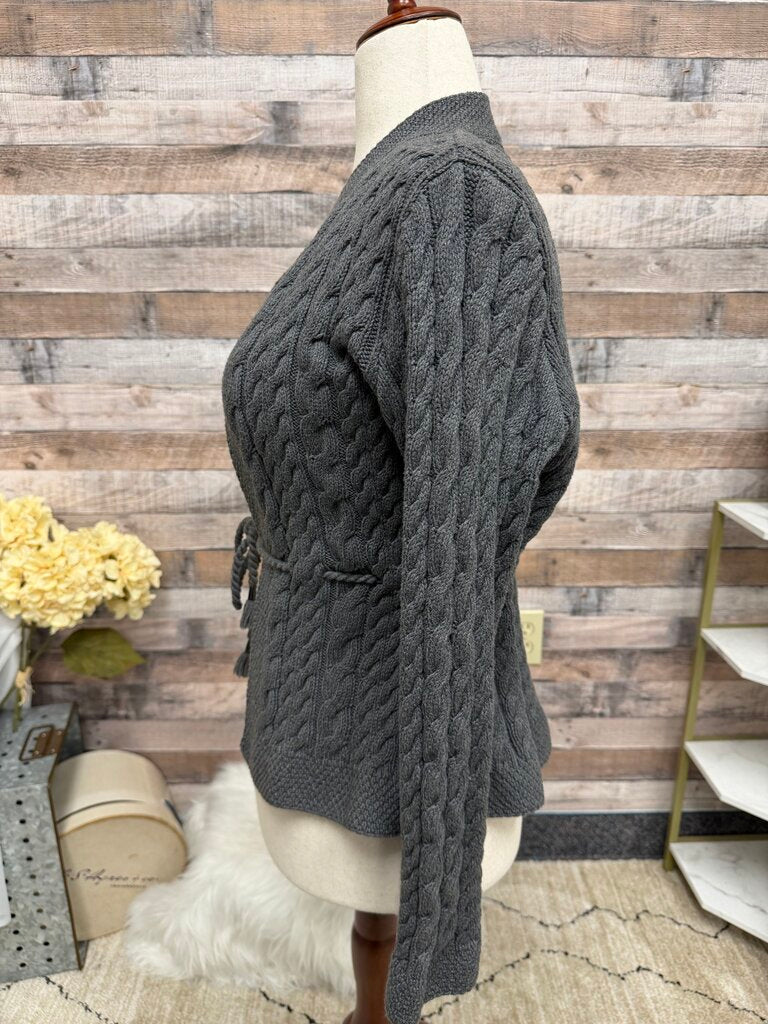 Charter Club Grey Cable Knit Tie Front Cardigan