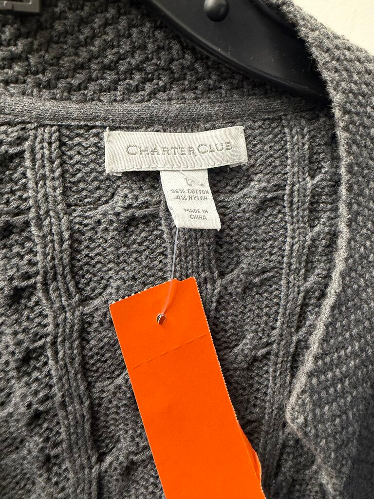 Charter Club Grey Cable Knit Tie Front Cardigan
