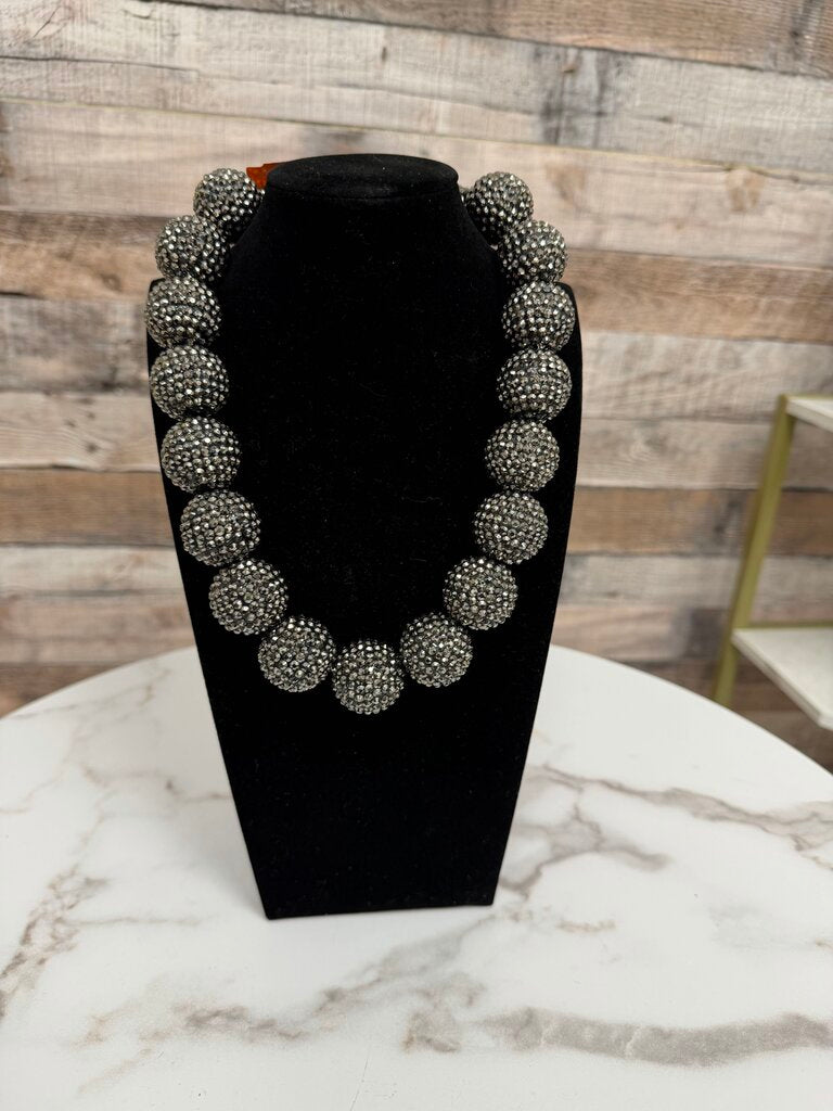 No label gunmetal large crystal ball beads