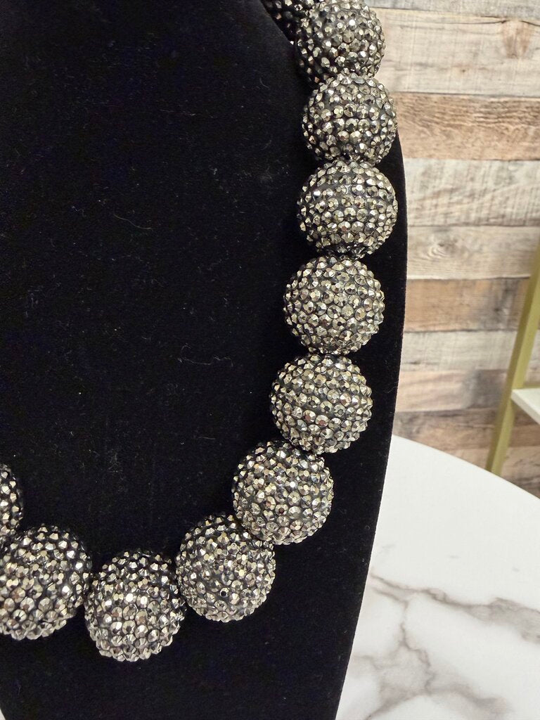 No label gunmetal large crystal ball beads