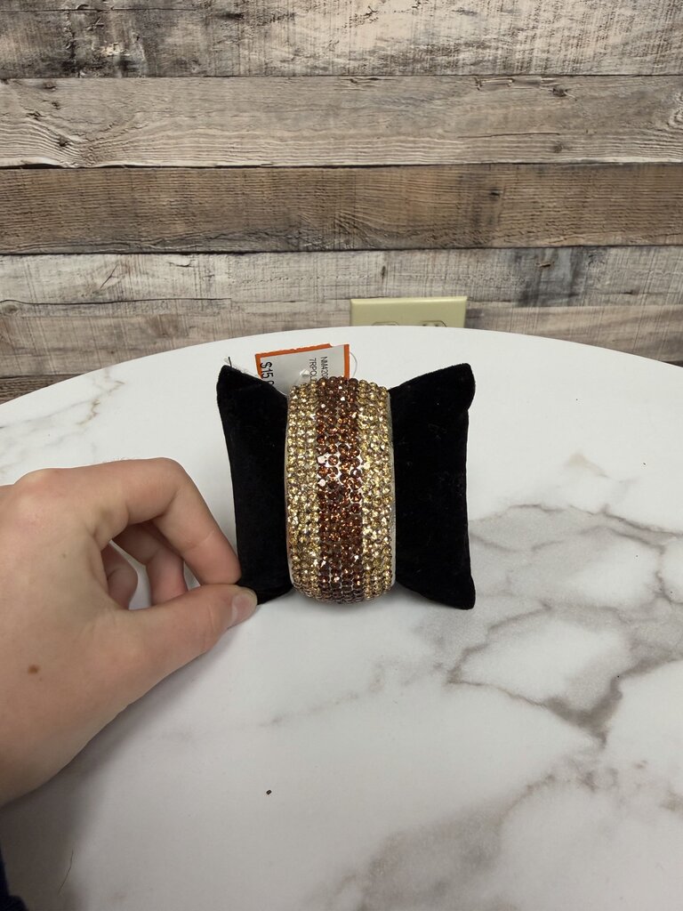 no label 2 tone brown crystal cuff bracelet