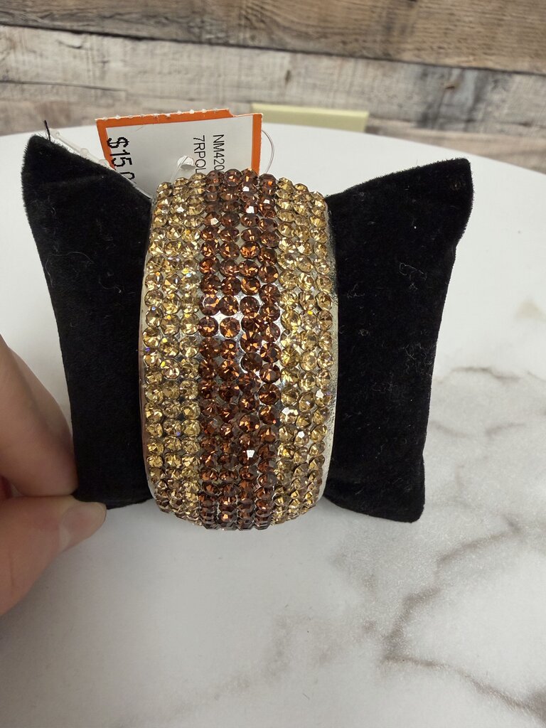 no label 2 tone brown crystal cuff bracelet