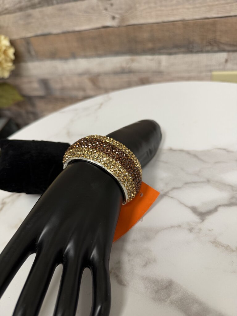 no label 2 tone brown crystal cuff bracelet