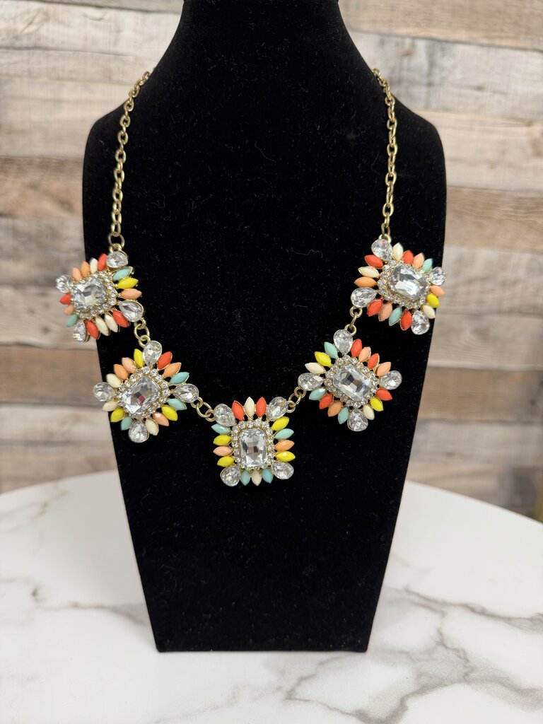 no label colorful rhinestone with gold chain necklace