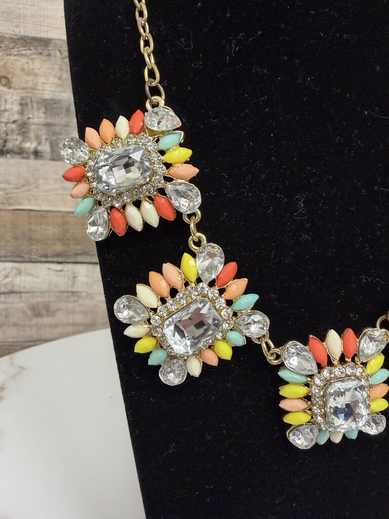 no label colorful rhinestone with gold chain necklace