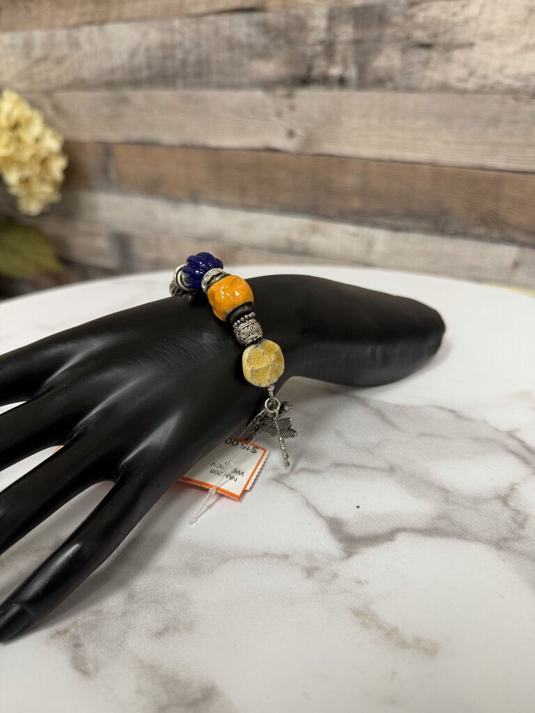 no label multi stone/silver charm bracelet