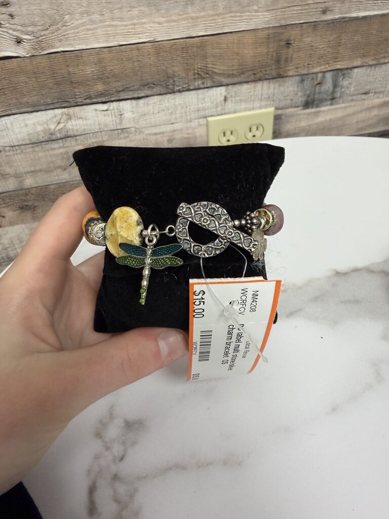no label multi stone/silver charm bracelet