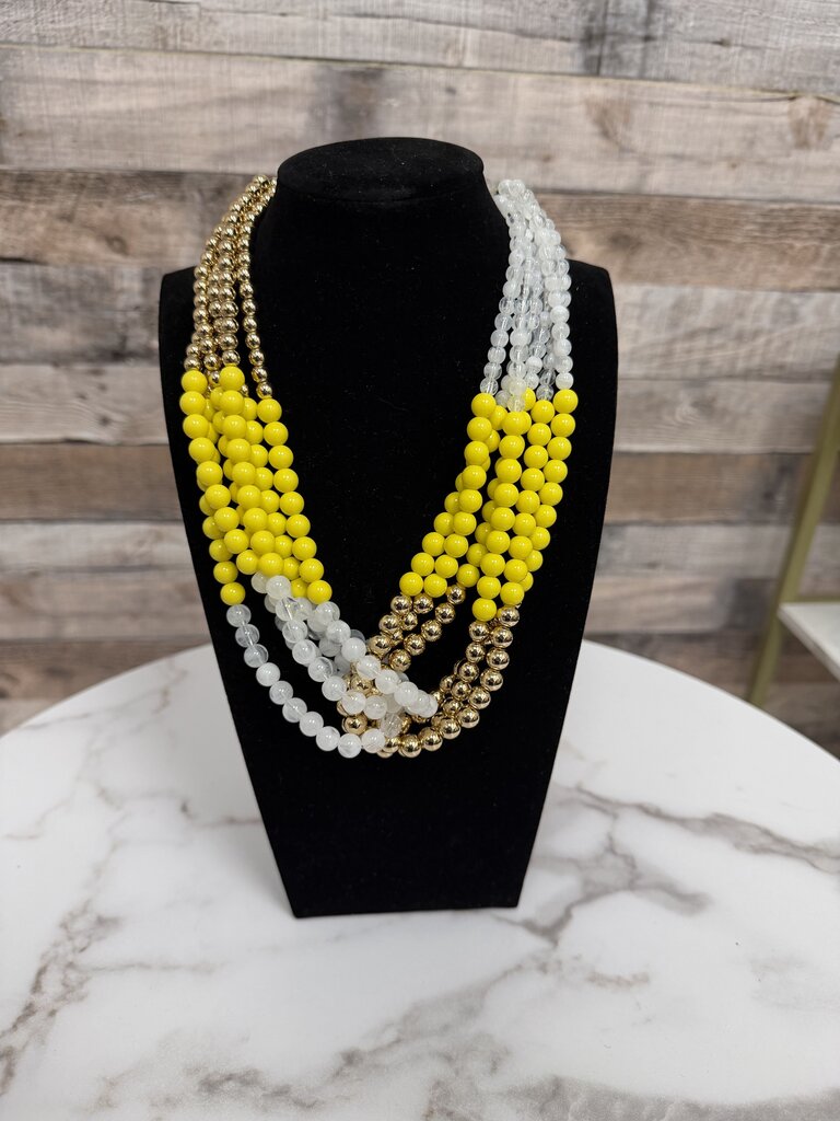 Talbot's yellow/gold/white multi stand beaded necklace