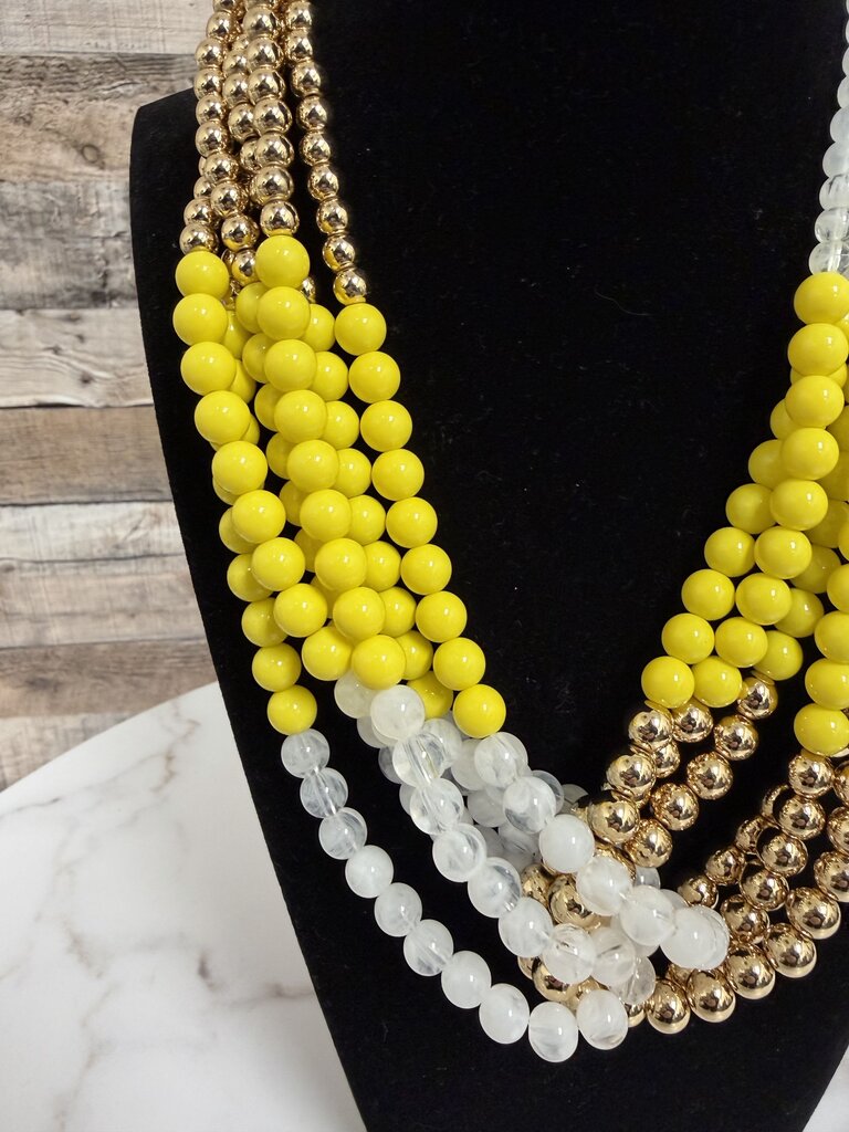 Talbot's yellow/gold/white multi stand beaded necklace