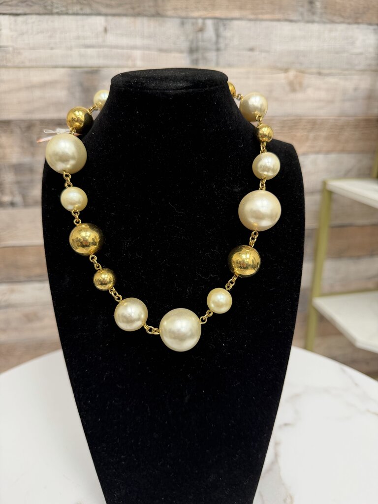 no label pearl/gold tone beaded necklace multi size beads