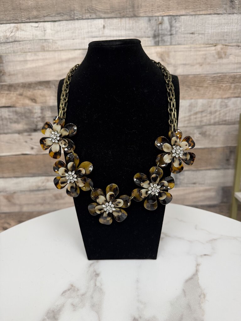 Baublebar tortoiseshell flower necklace with crystal center