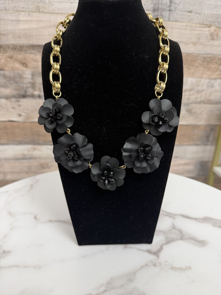 Talbot's black flower necklace with gold chain