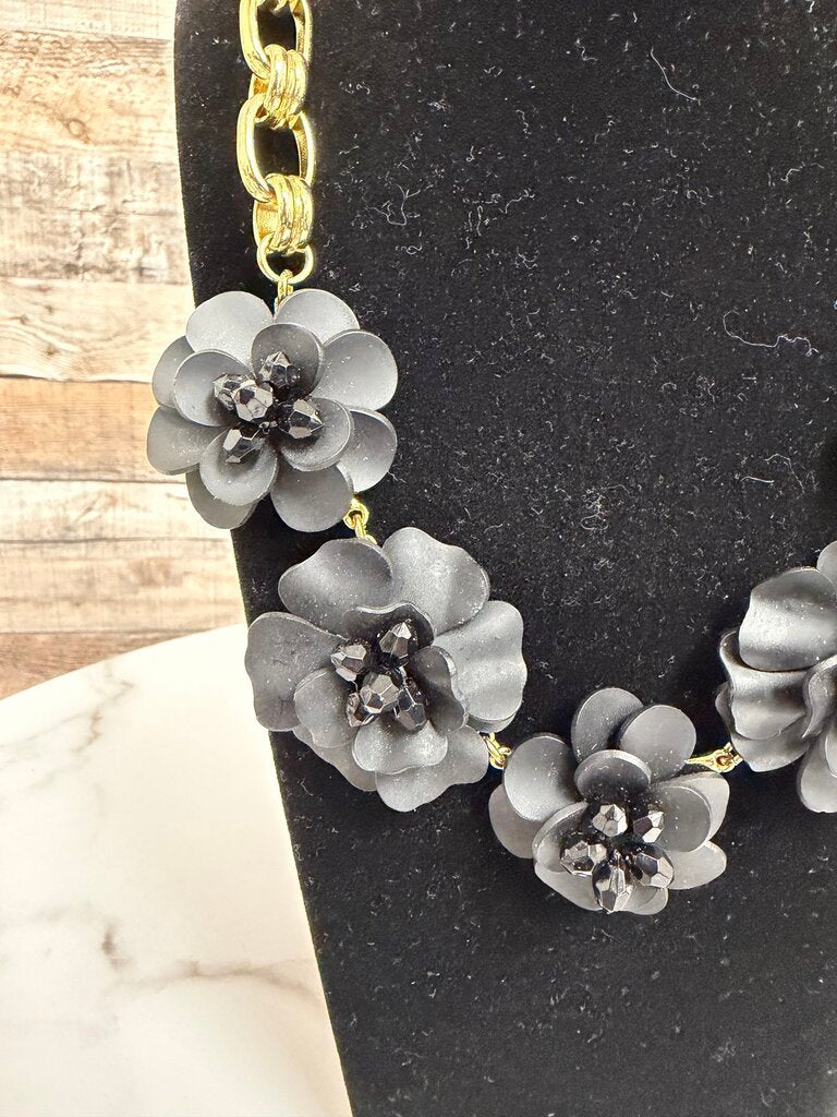 Talbot's black flower necklace with gold chain