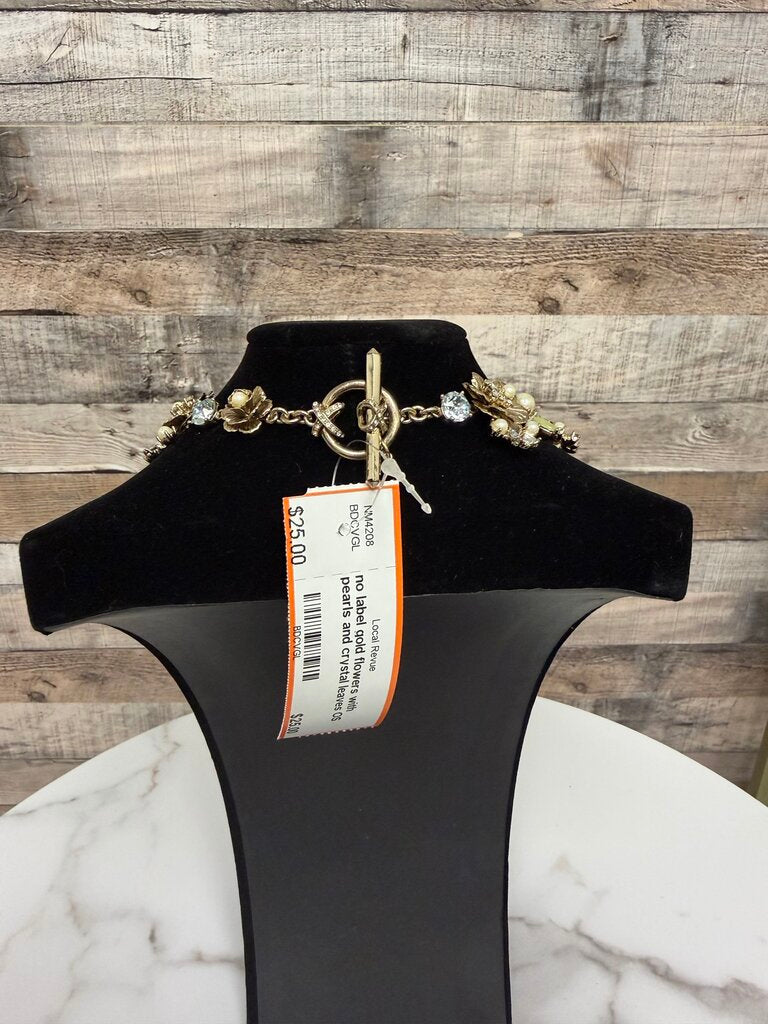no label gold flowers with pearls and crystal leaves
